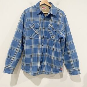 WRANGLER Men’s Plaid Shacket Sherpa Lined Blue White Warmth Size Small